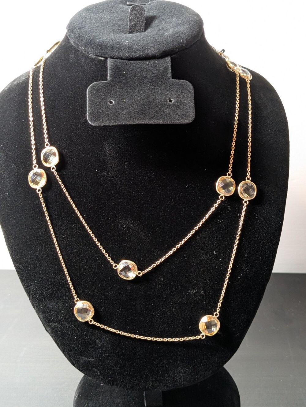 18K Gold Over Silver 30CTW Square Cushion Checkerboard Cut Citrine Necklace 36"